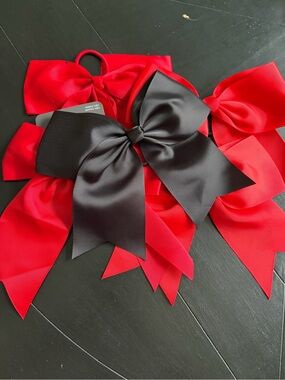 Classic Grosgrain Hair Bows Set - Black and Red